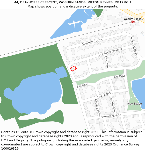 44, DRAYHORSE CRESCENT, WOBURN SANDS, MILTON KEYNES, MK17 8GU: Location map and indicative extent of plot