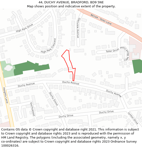 44, DUCHY AVENUE, BRADFORD, BD9 5NE: Location map and indicative extent of plot