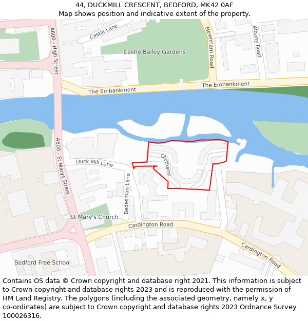 44, DUCKMILL CRESCENT, BEDFORD, MK42 0AF: Location map and indicative extent of plot