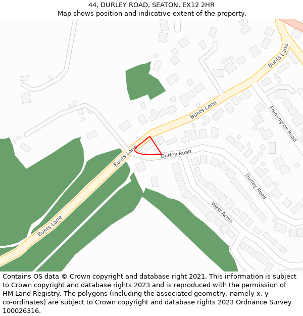 44, DURLEY ROAD, SEATON, EX12 2HR: Location map and indicative extent of plot