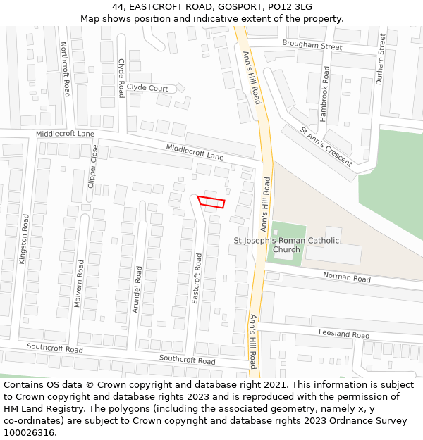 44, EASTCROFT ROAD, GOSPORT, PO12 3LG: Location map and indicative extent of plot