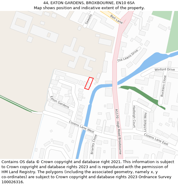 44, EATON GARDENS, BROXBOURNE, EN10 6SA: Location map and indicative extent of plot