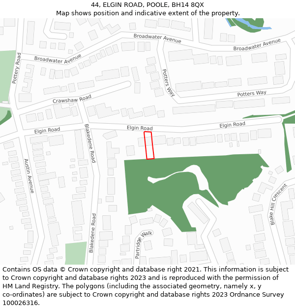 44, ELGIN ROAD, POOLE, BH14 8QX: Location map and indicative extent of plot