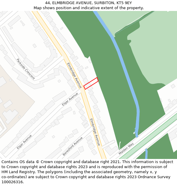 44, ELMBRIDGE AVENUE, SURBITON, KT5 9EY: Location map and indicative extent of plot