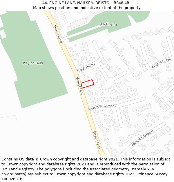 44, ENGINE LANE, NAILSEA, BRISTOL, BS48 4RL: Location map and indicative extent of plot
