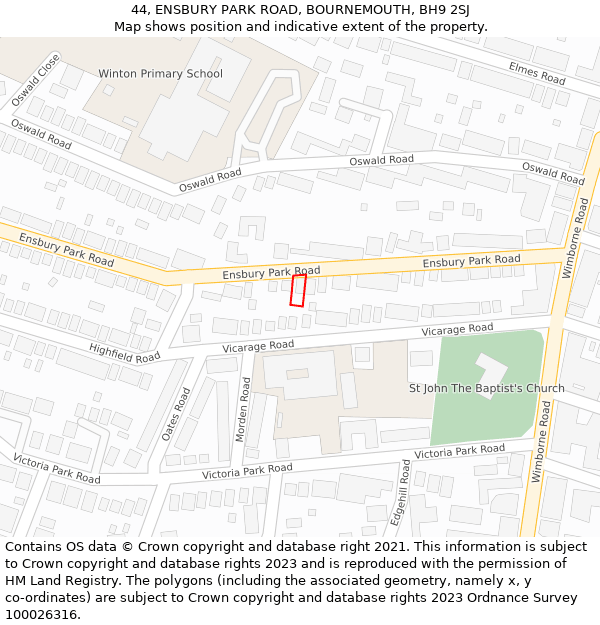 44, ENSBURY PARK ROAD, BOURNEMOUTH, BH9 2SJ: Location map and indicative extent of plot