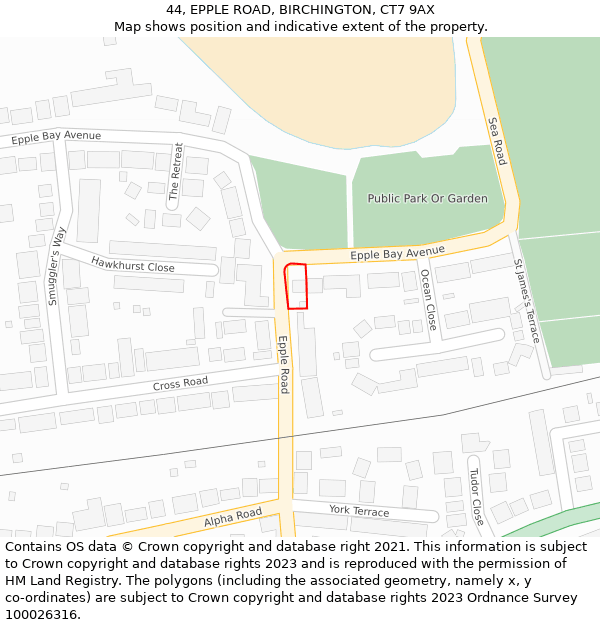 44, EPPLE ROAD, BIRCHINGTON, CT7 9AX: Location map and indicative extent of plot