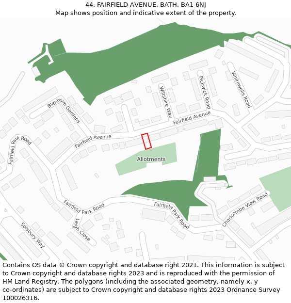 44, FAIRFIELD AVENUE, BATH, BA1 6NJ: Location map and indicative extent of plot