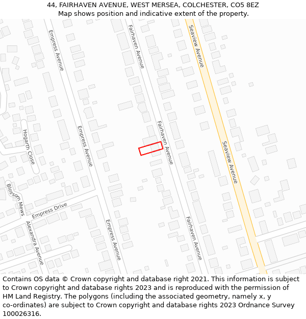 44, FAIRHAVEN AVENUE, WEST MERSEA, COLCHESTER, CO5 8EZ: Location map and indicative extent of plot