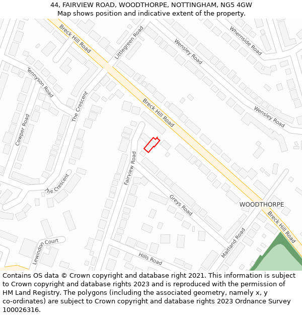 44, FAIRVIEW ROAD, WOODTHORPE, NOTTINGHAM, NG5 4GW: Location map and indicative extent of plot