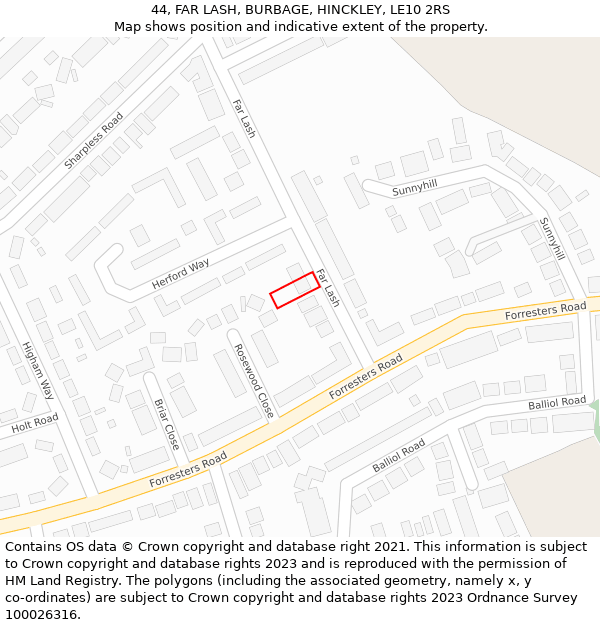 44, FAR LASH, BURBAGE, HINCKLEY, LE10 2RS: Location map and indicative extent of plot