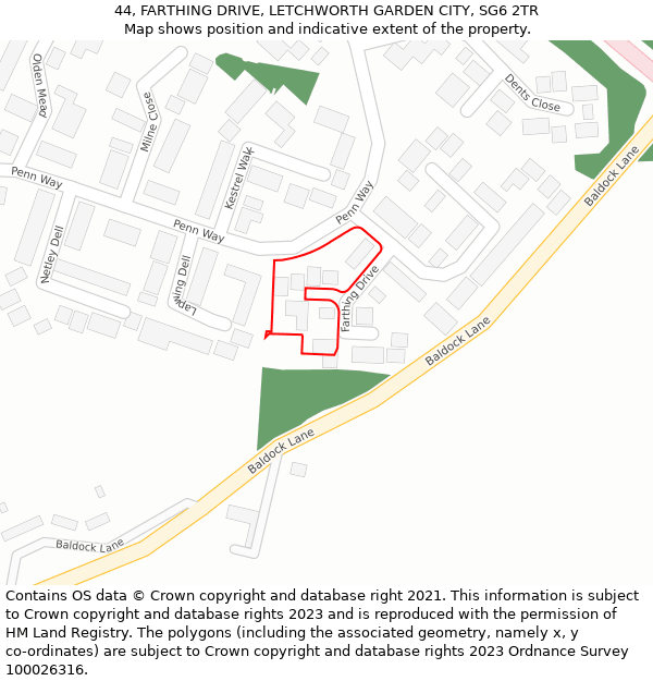 44, FARTHING DRIVE, LETCHWORTH GARDEN CITY, SG6 2TR: Location map and indicative extent of plot
