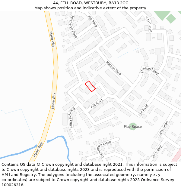 44, FELL ROAD, WESTBURY, BA13 2GG: Location map and indicative extent of plot