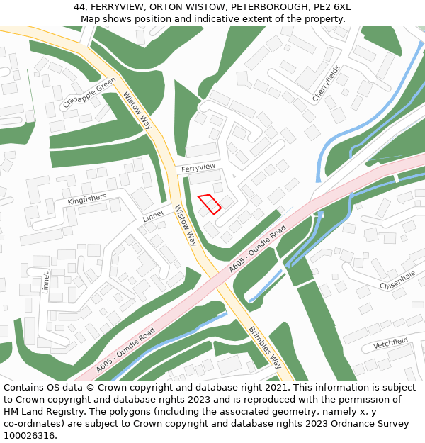 44, FERRYVIEW, ORTON WISTOW, PETERBOROUGH, PE2 6XL: Location map and indicative extent of plot