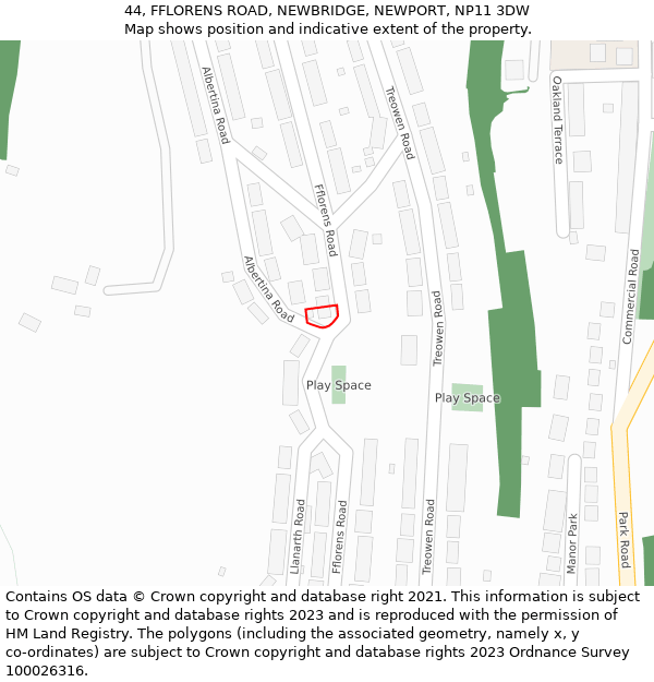 44, FFLORENS ROAD, NEWBRIDGE, NEWPORT, NP11 3DW: Location map and indicative extent of plot