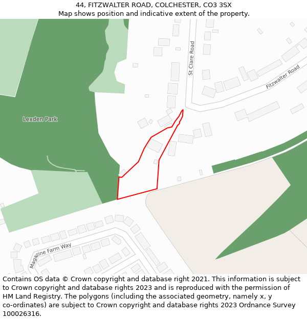 44, FITZWALTER ROAD, COLCHESTER, CO3 3SX: Location map and indicative extent of plot