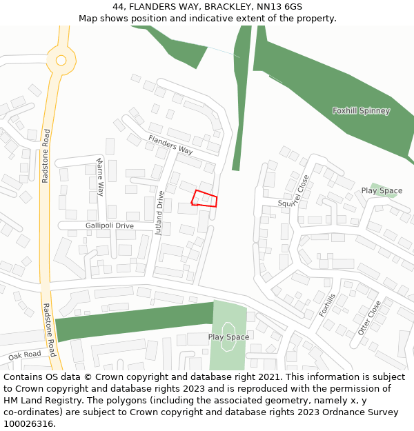 44, FLANDERS WAY, BRACKLEY, NN13 6GS: Location map and indicative extent of plot