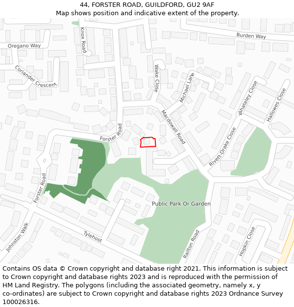 44, FORSTER ROAD, GUILDFORD, GU2 9AF: Location map and indicative extent of plot