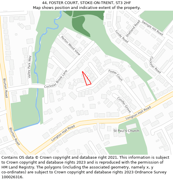 44, FOSTER COURT, STOKE-ON-TRENT, ST3 2HF: Location map and indicative extent of plot