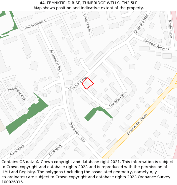 44, FRANKFIELD RISE, TUNBRIDGE WELLS, TN2 5LF: Location map and indicative extent of plot