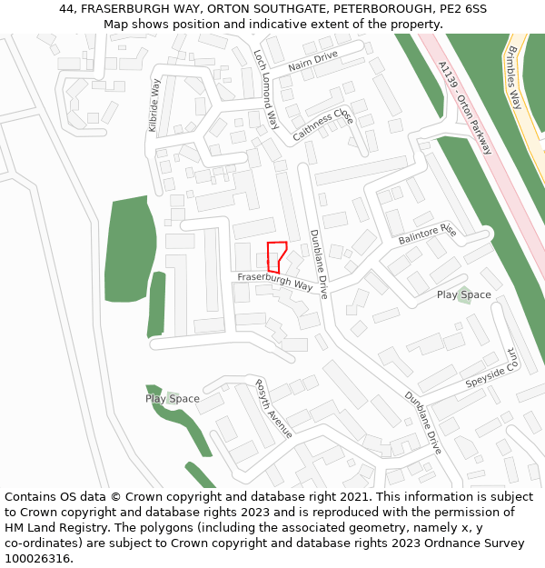 44, FRASERBURGH WAY, ORTON SOUTHGATE, PETERBOROUGH, PE2 6SS: Location map and indicative extent of plot