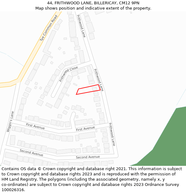 44, FRITHWOOD LANE, BILLERICAY, CM12 9PN: Location map and indicative extent of plot