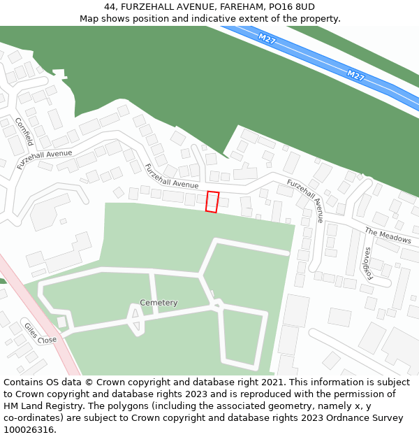 44, FURZEHALL AVENUE, FAREHAM, PO16 8UD: Location map and indicative extent of plot