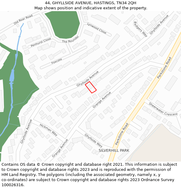 44, GHYLLSIDE AVENUE, HASTINGS, TN34 2QH: Location map and indicative extent of plot