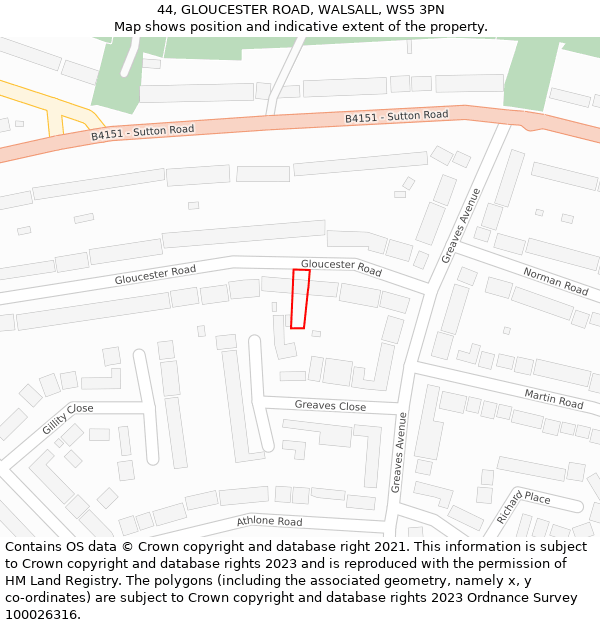 44, GLOUCESTER ROAD, WALSALL, WS5 3PN: Location map and indicative extent of plot