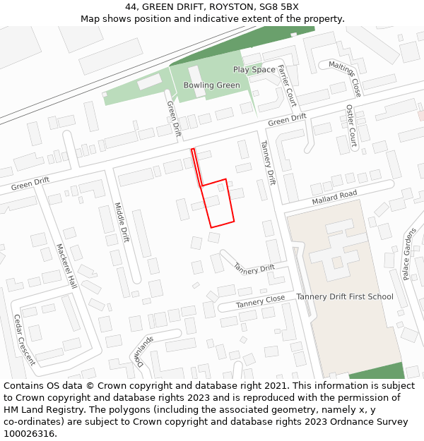 44, GREEN DRIFT, ROYSTON, SG8 5BX: Location map and indicative extent of plot