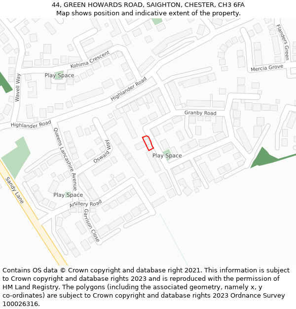 44, GREEN HOWARDS ROAD, SAIGHTON, CHESTER, CH3 6FA: Location map and indicative extent of plot