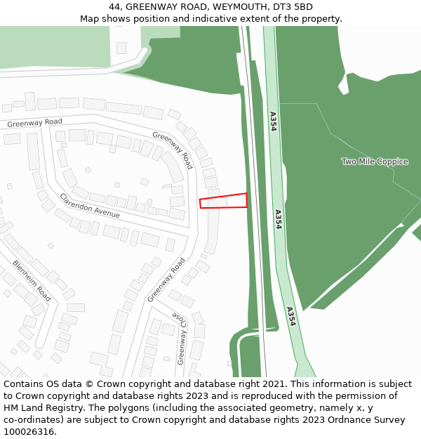 44, GREENWAY ROAD, WEYMOUTH, DT3 5BD: Location map and indicative extent of plot