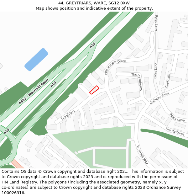 44, GREYFRIARS, WARE, SG12 0XW: Location map and indicative extent of plot