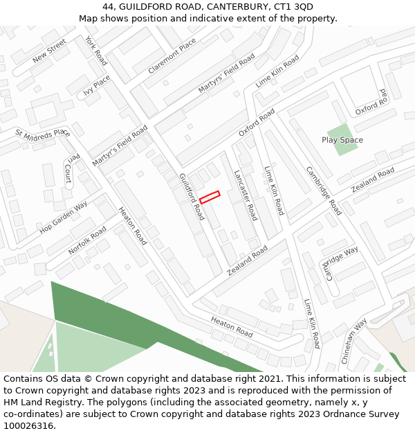 44, GUILDFORD ROAD, CANTERBURY, CT1 3QD: Location map and indicative extent of plot