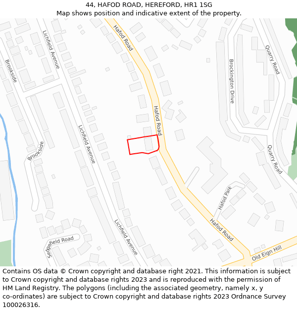 44, HAFOD ROAD, HEREFORD, HR1 1SG: Location map and indicative extent of plot