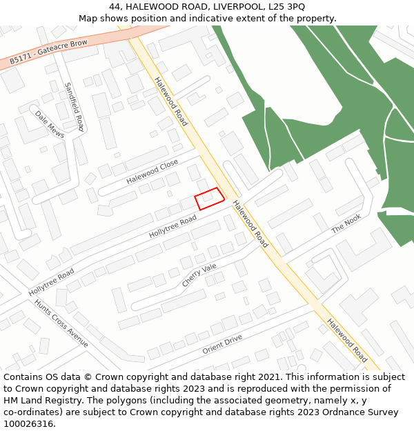 44, HALEWOOD ROAD, LIVERPOOL, L25 3PQ: Location map and indicative extent of plot
