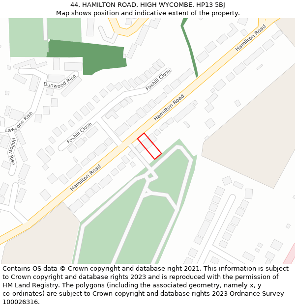 44, HAMILTON ROAD, HIGH WYCOMBE, HP13 5BJ: Location map and indicative extent of plot