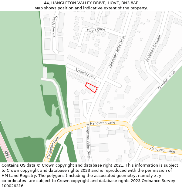 44, HANGLETON VALLEY DRIVE, HOVE, BN3 8AP: Location map and indicative extent of plot