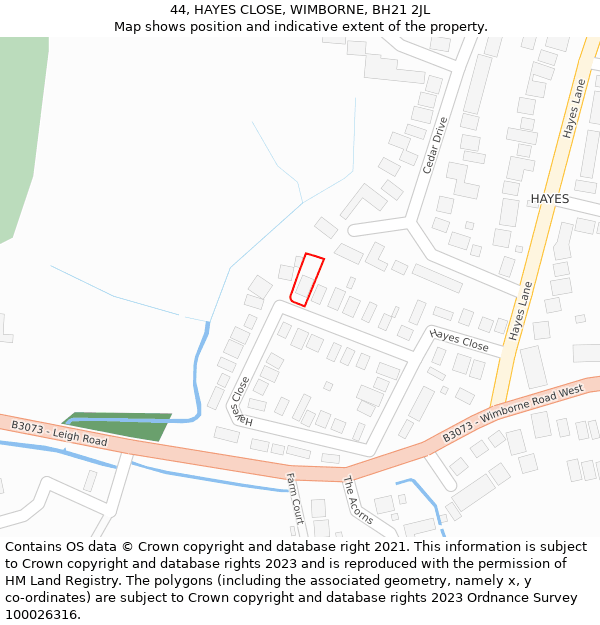 44, HAYES CLOSE, WIMBORNE, BH21 2JL: Location map and indicative extent of plot