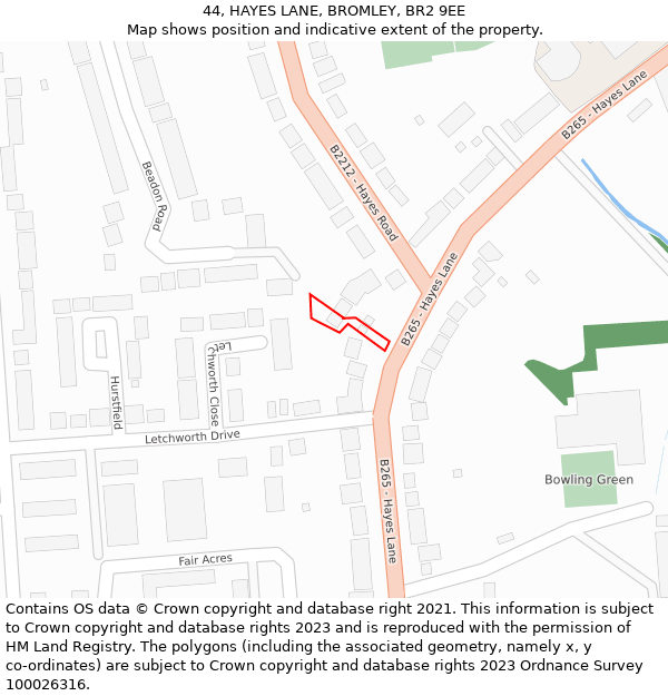 44, HAYES LANE, BROMLEY, BR2 9EE: Location map and indicative extent of plot