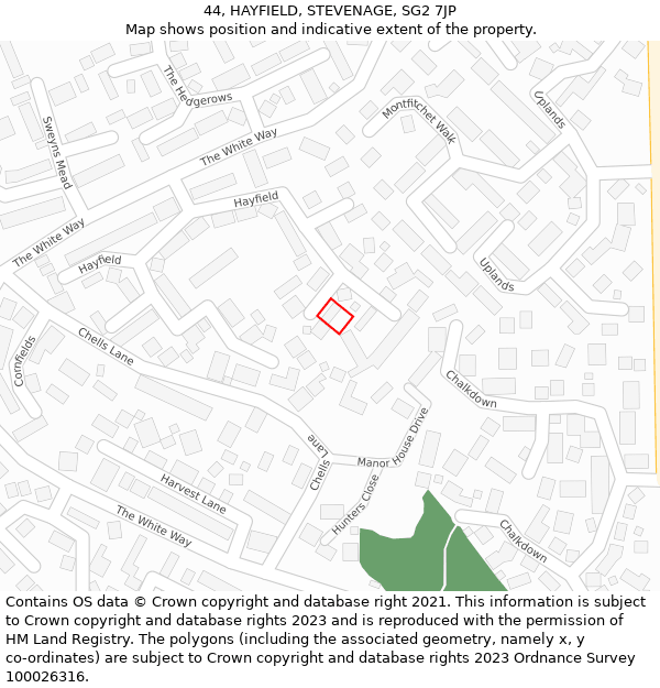 44, HAYFIELD, STEVENAGE, SG2 7JP: Location map and indicative extent of plot