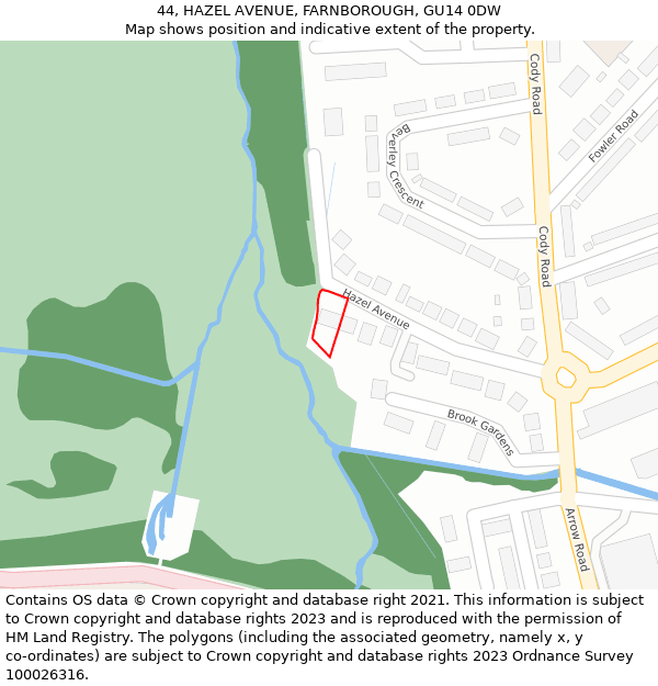 44, HAZEL AVENUE, FARNBOROUGH, GU14 0DW: Location map and indicative extent of plot