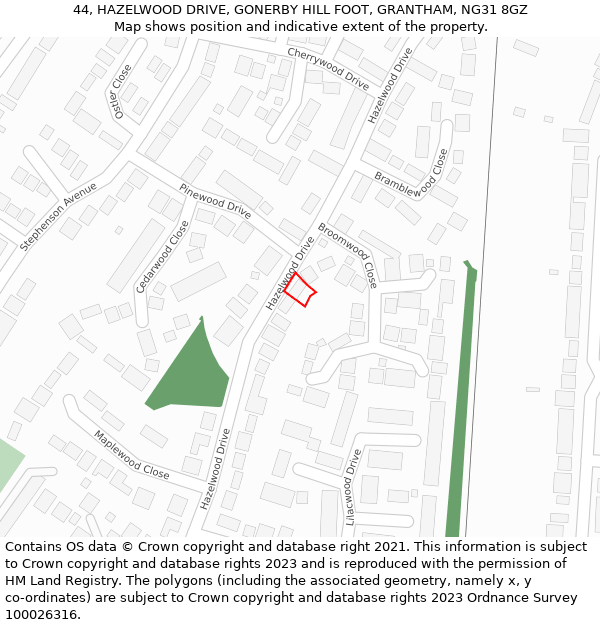 44, HAZELWOOD DRIVE, GONERBY HILL FOOT, GRANTHAM, NG31 8GZ: Location map and indicative extent of plot