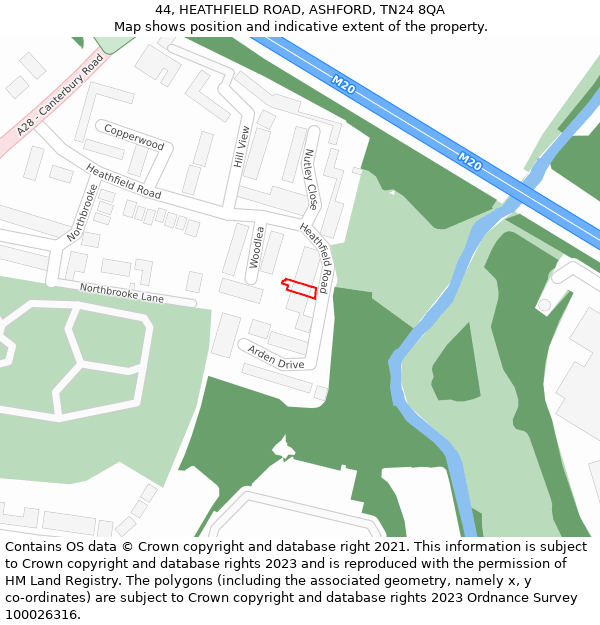 44, HEATHFIELD ROAD, ASHFORD, TN24 8QA: Location map and indicative extent of plot
