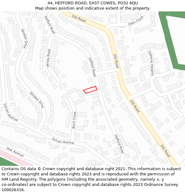 44, HEFFORD ROAD, EAST COWES, PO32 6QU: Location map and indicative extent of plot