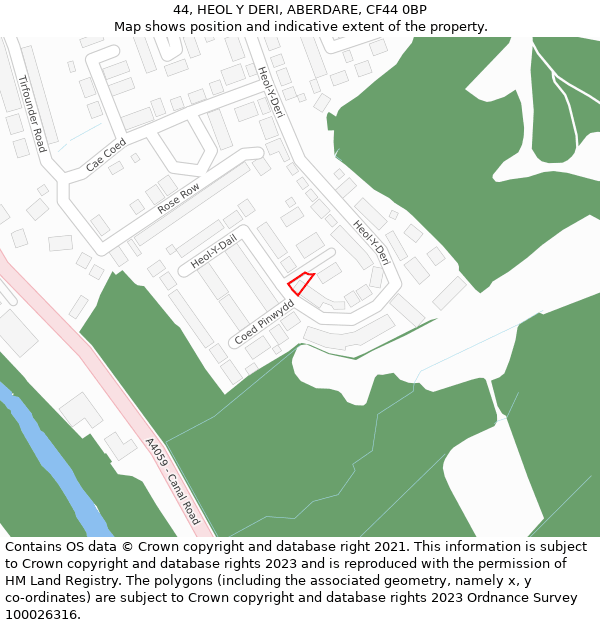 44, HEOL Y DERI, ABERDARE, CF44 0BP: Location map and indicative extent of plot