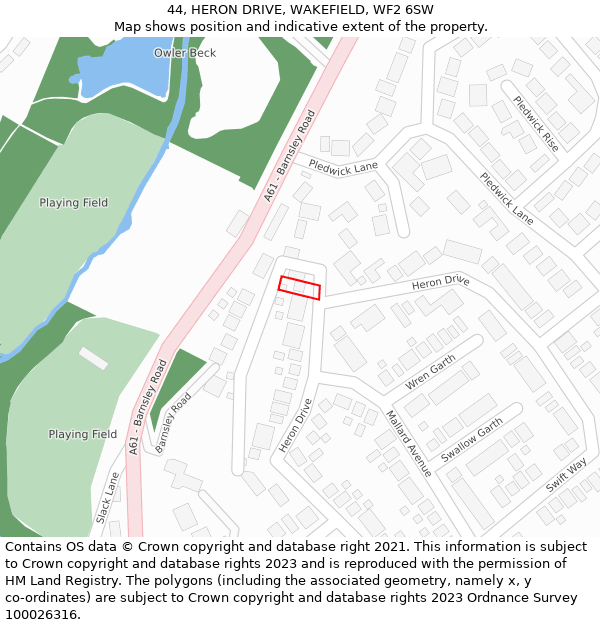 44, HERON DRIVE, WAKEFIELD, WF2 6SW: Location map and indicative extent of plot