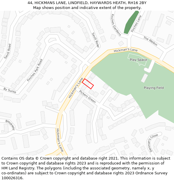 44, HICKMANS LANE, LINDFIELD, HAYWARDS HEATH, RH16 2BY: Location map and indicative extent of plot