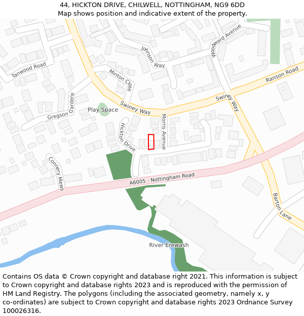 44, HICKTON DRIVE, CHILWELL, NOTTINGHAM, NG9 6DD: Location map and indicative extent of plot