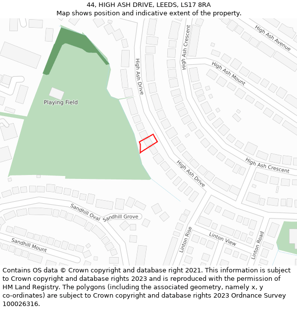 44, HIGH ASH DRIVE, LEEDS, LS17 8RA: Location map and indicative extent of plot